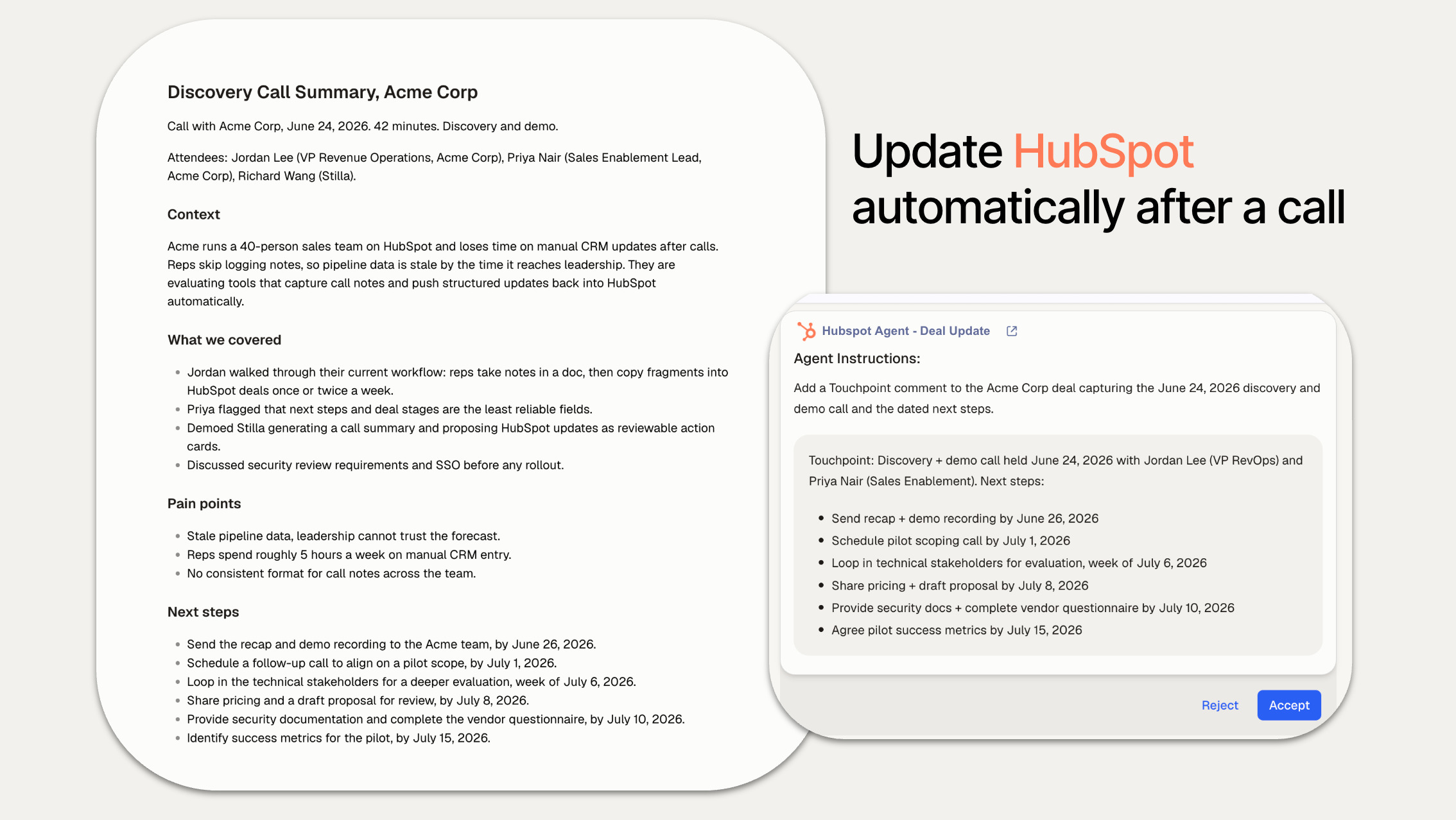 Update HubSpot automatically after a call
